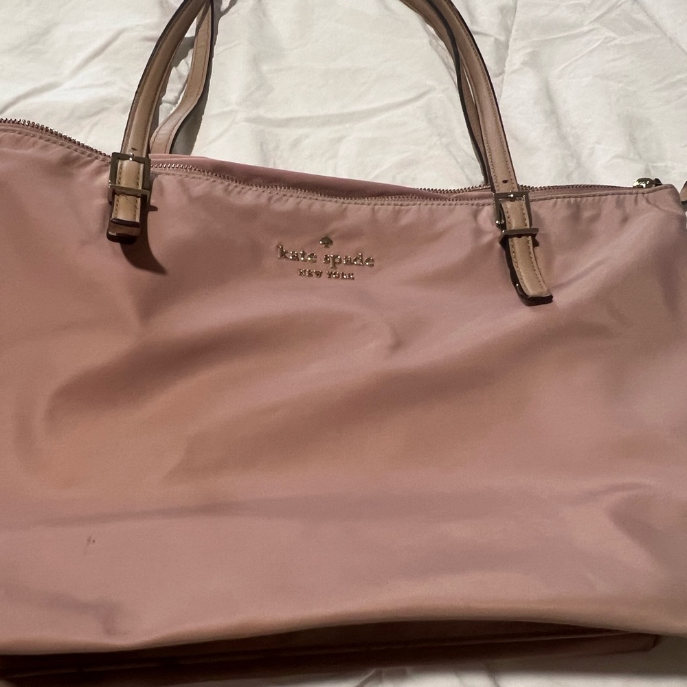 Kate Spade Blush Pink Tote Bag, brown leather handles